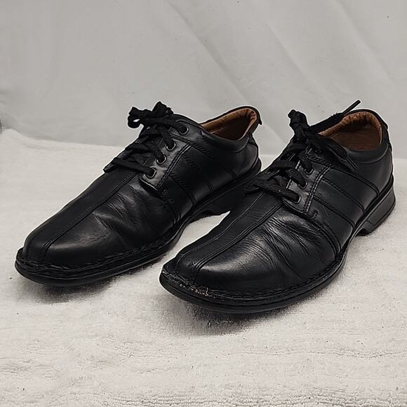CLARKS TOUAREG VIBE BLACK LEATHER OXFORDS MENS 12 M GUC MADE IN INDIA - Picture 12 of 16